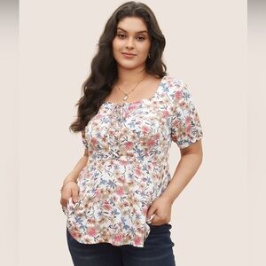 BloomChic Floral Lace Up Gathered Blouse size 2X (18-20)